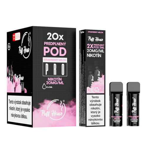 Wstępnie napełniony POD Puff House 2 szt, Strawberry Melon, Nikotyna 20 mg/ml
