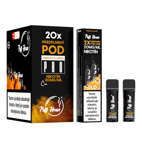 Wstępnie napełniony POD Puff House 2 szt, Tobacco Classic, Nikotyna 20 mg/ml