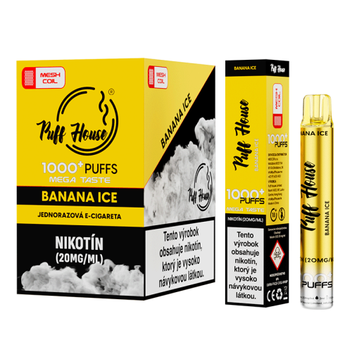 Jednorazowy e-papieros Puff House, Banana Ice 1000 Puffs