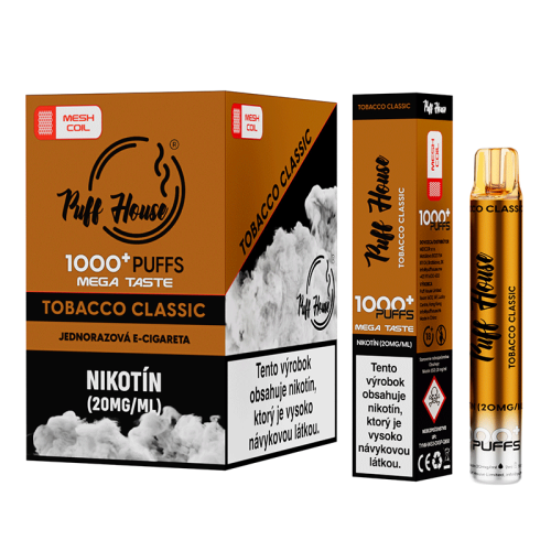 Jednorazowy e-papieros Puff House, Tobacco Classic 1000 Puffs