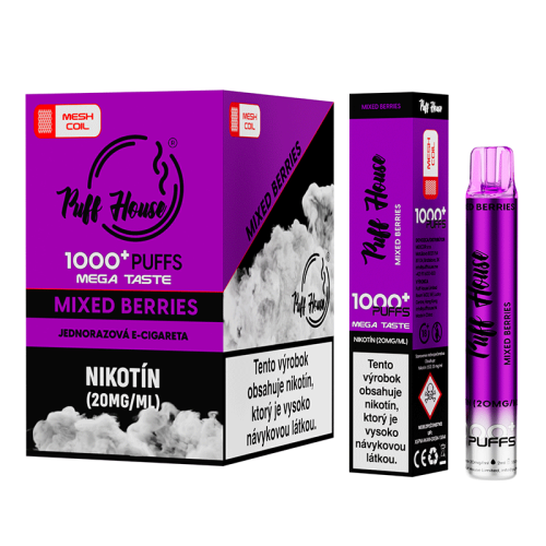 Jednorázová e-cigareta Puff House, Mixed Berries 1000 Puffs