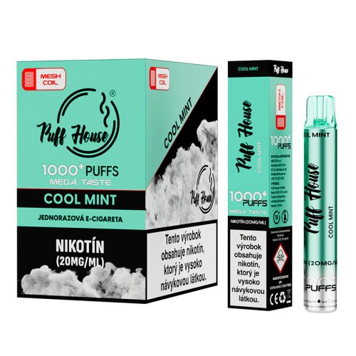 Jednorázová e-cigareta Puff House, Cool Mint 1000 Puffs