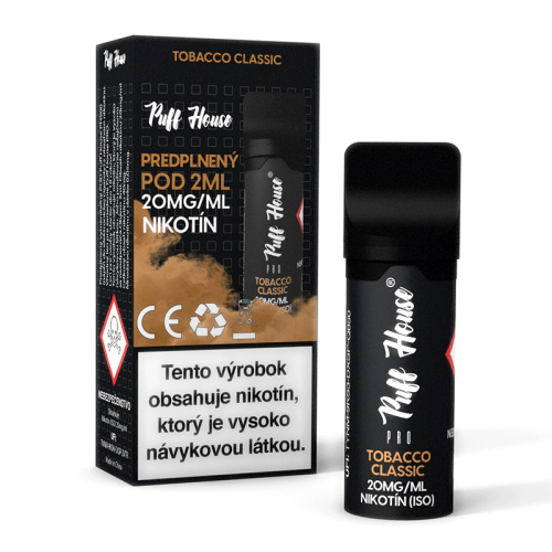 Wstępnie napełniony POD Puff House, Tobacco Classic, Nikotyna 20 mg/ml