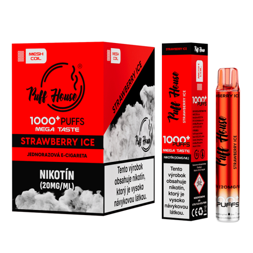 Jednorazová e-cigareta Puff House, Strawberry Ice 1000 Puffs